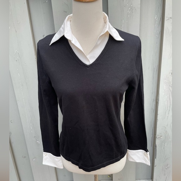 Kate Hill Black V-Neck Silk Blend Knit Sweater Shirt size M - Picture 7 of 7